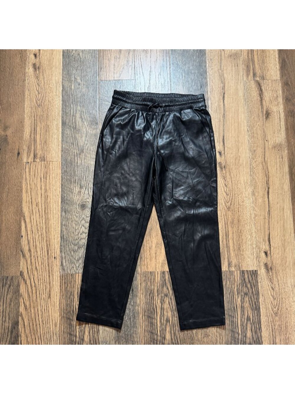 Loft Black Imitation Vegan Faux Leather Jogger Pants Size Medium